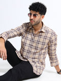 Beige Checks Italian Cotton Linen Blend Shirt
