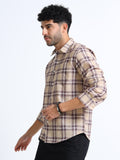Beige Checks Italian Cotton Linen Blend Shirt