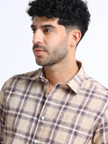 Beige Checks Italian Cotton Linen Blend Shirt