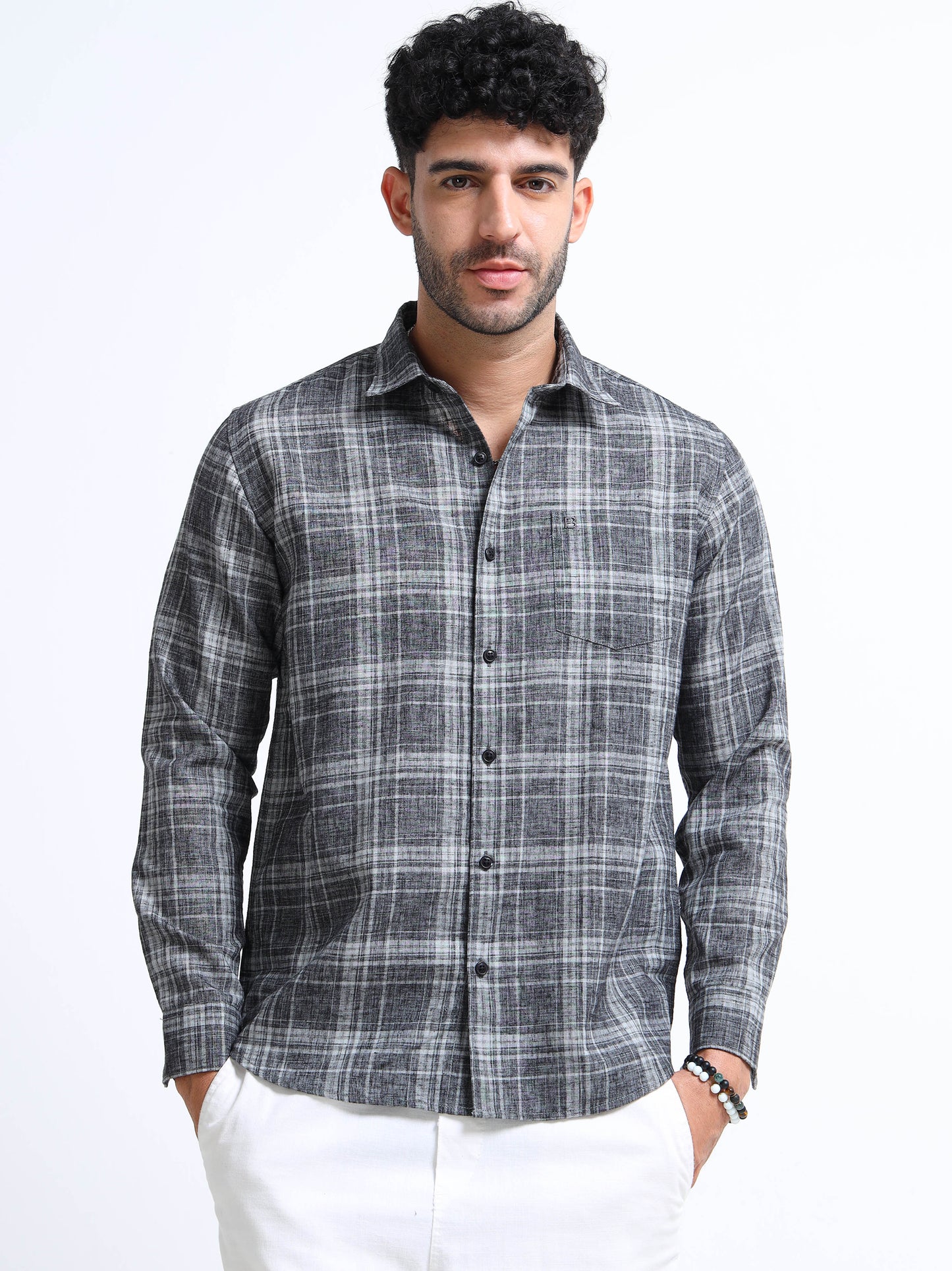 Black Charcoal Italian Cotton Linen Blend Shirt