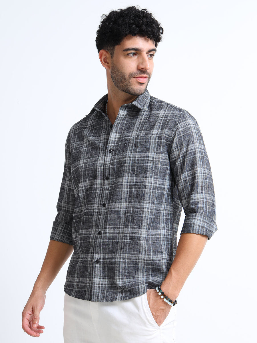 Black Charcoal Italian Cotton Linen Blend Shirt
