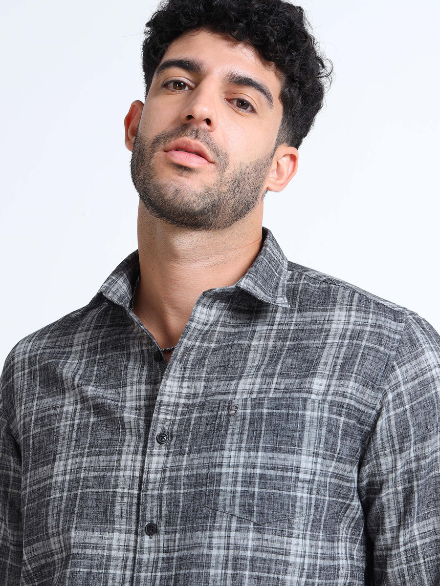 Black Charcoal Italian Cotton Linen Blend Shirt