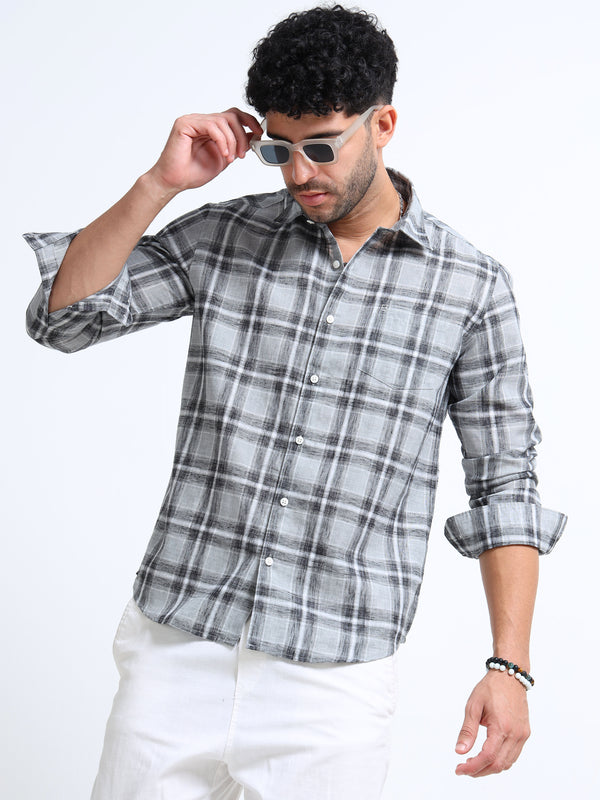 Light Grey Checks Linen Blend Shirt
