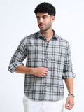 Light Grey Checks Linen Blend Shirt