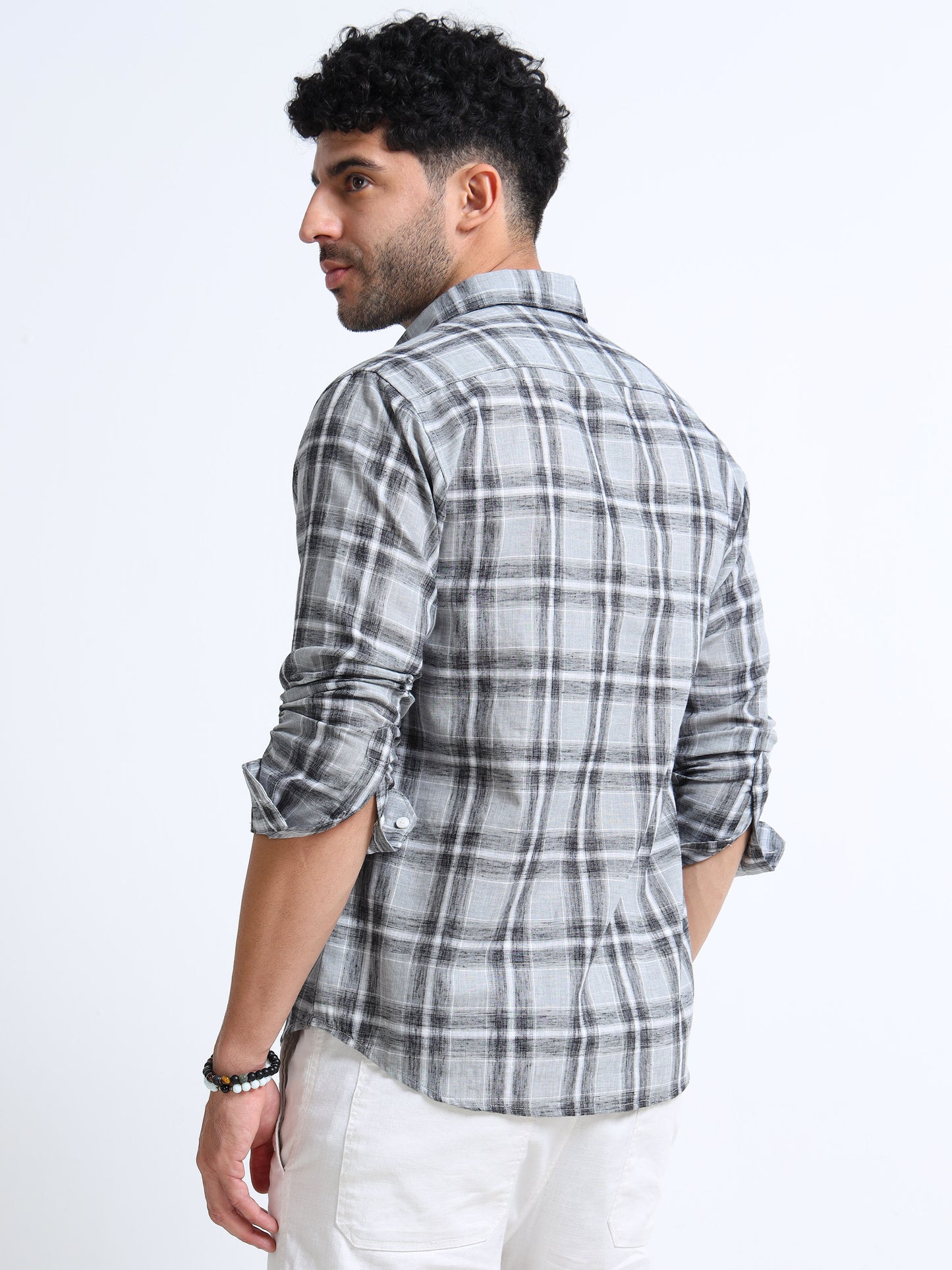 Light Grey Checks Linen Blend Shirt
