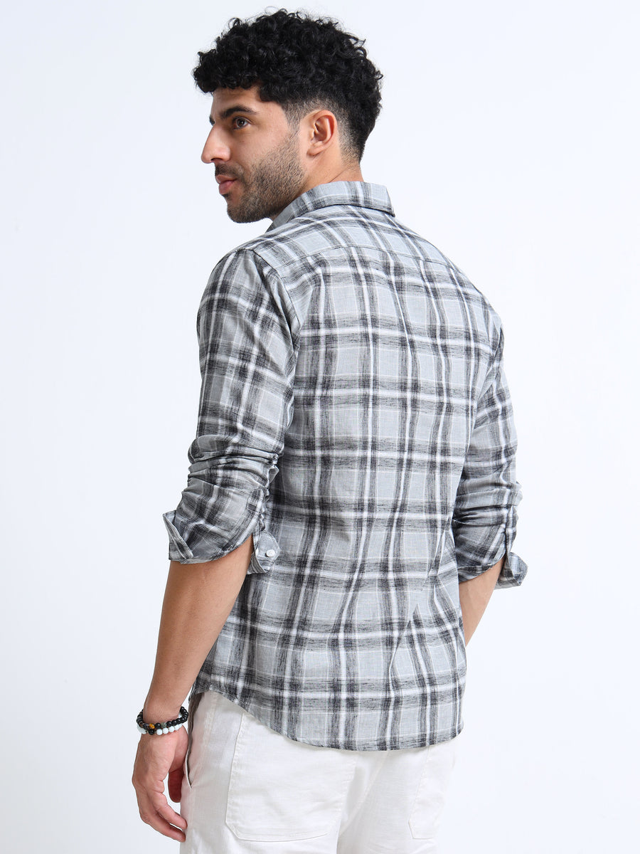 Light Grey Checks Linen Blend Shirt