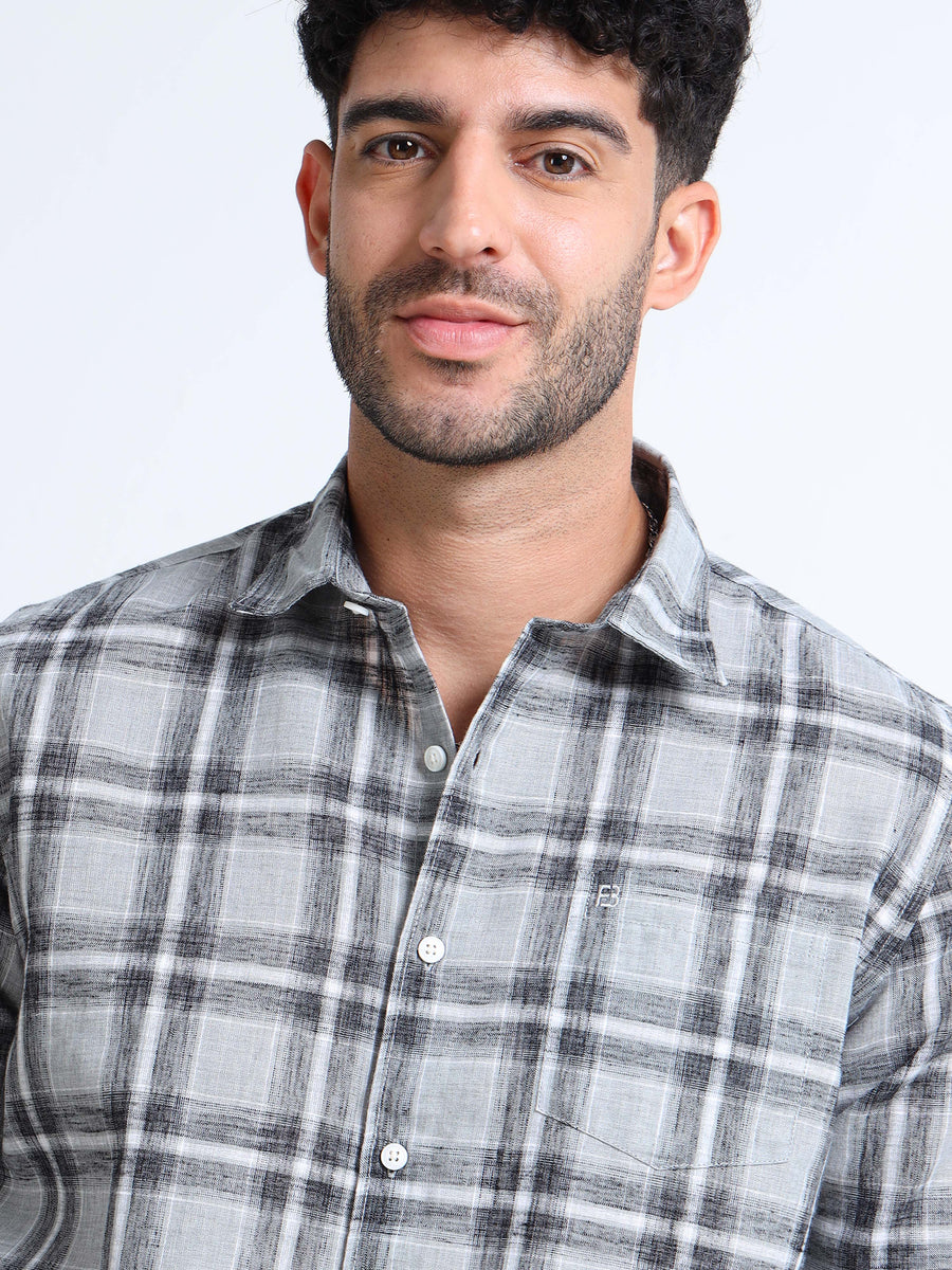 Light Grey Checks Linen Blend Shirt