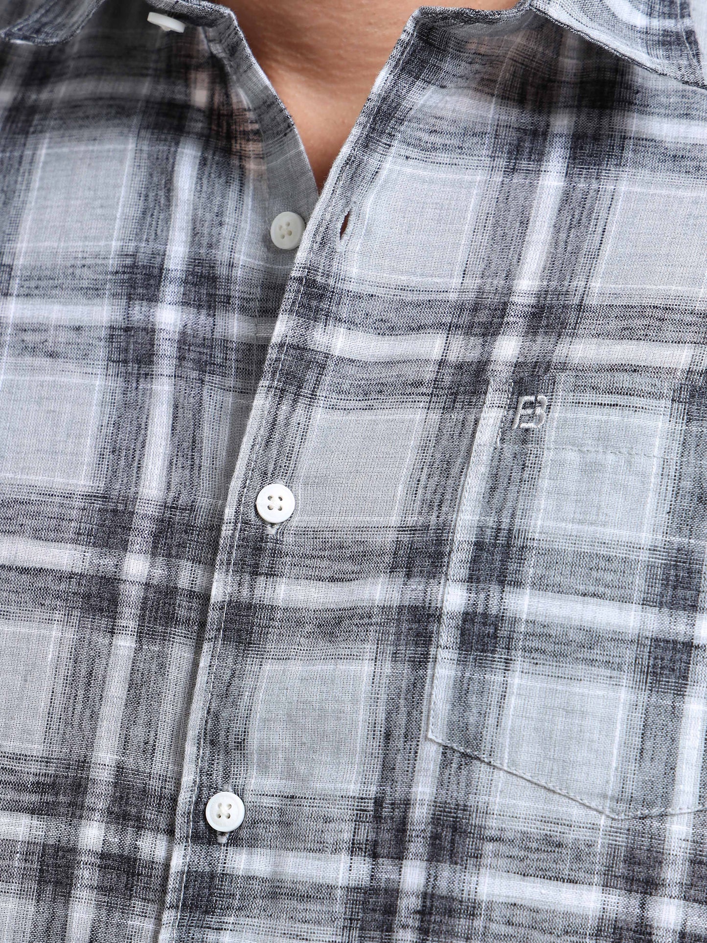 Light Grey Checks Linen Blend Shirt