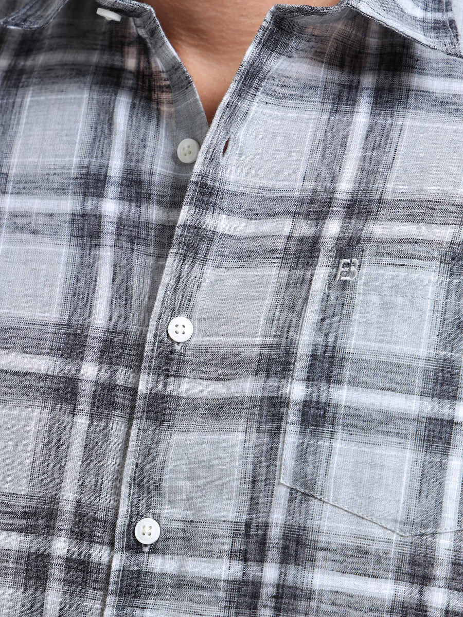 Light Grey Checks Linen Blend Shirt