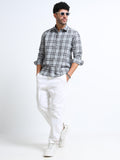 Light Grey Checks Linen Blend Shirt