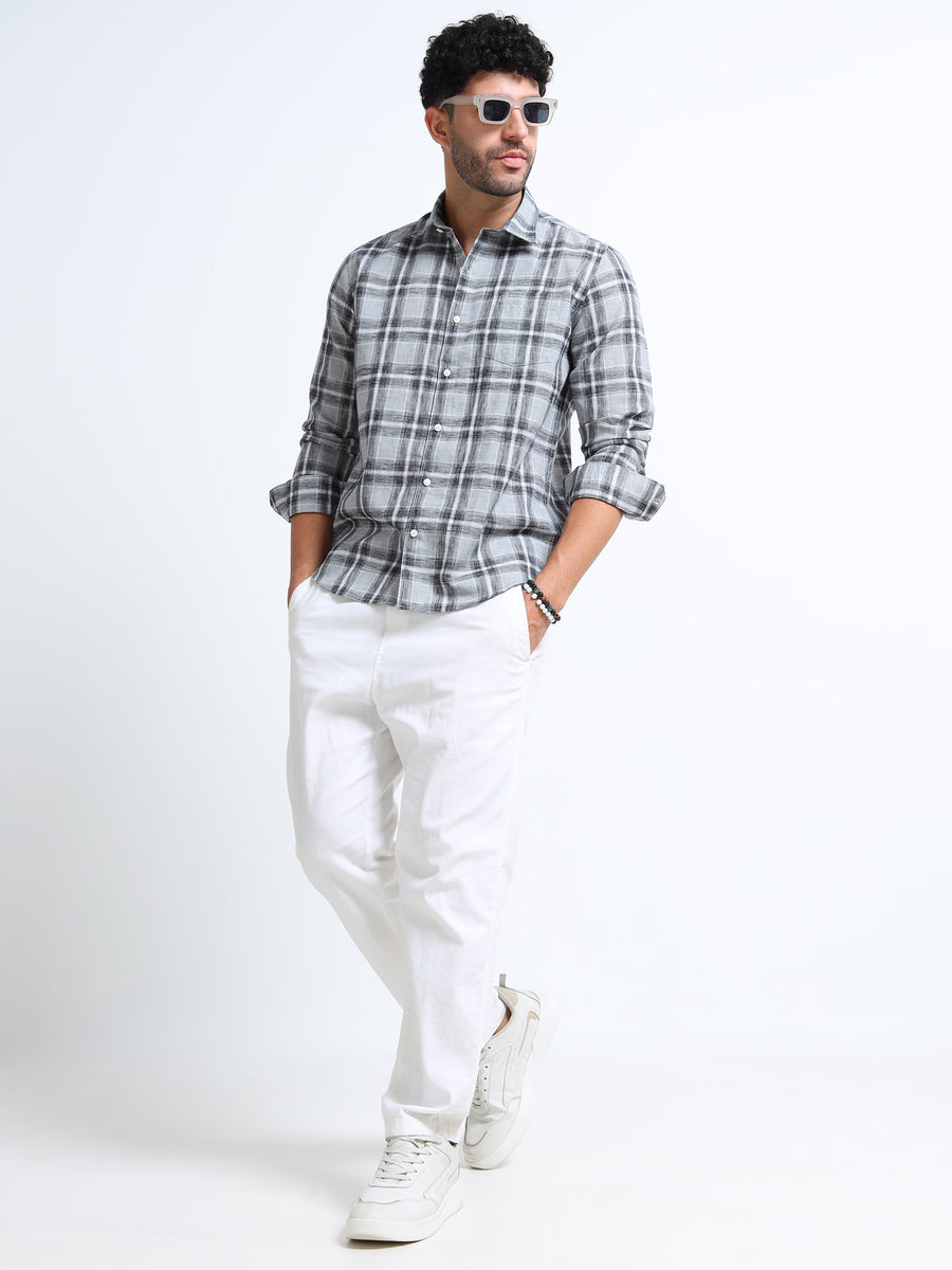 Light Grey Checks Linen Blend Shirt