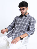 Charcoal Checks Italian Cotton Linen Blend Shirt
