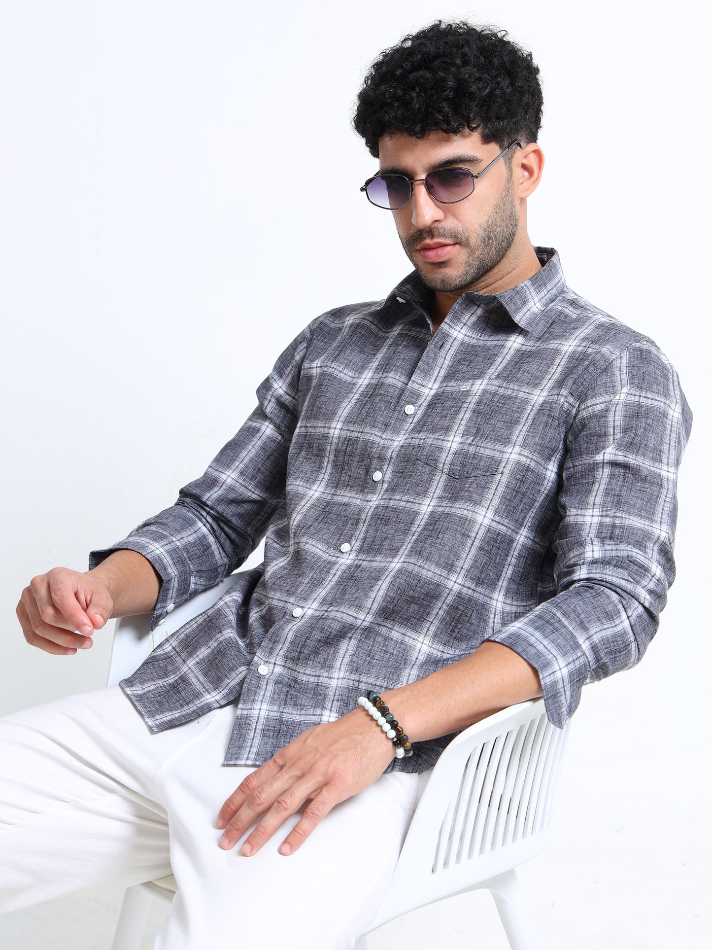Charcoal Checks Italian Cotton Linen Blend Shirt