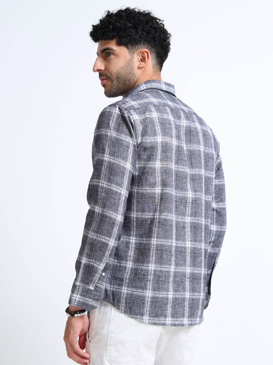 Charcoal Checks Italian Cotton Linen Blend Shirt