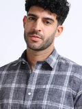 Charcoal Checks Italian Cotton Linen Blend Shirt