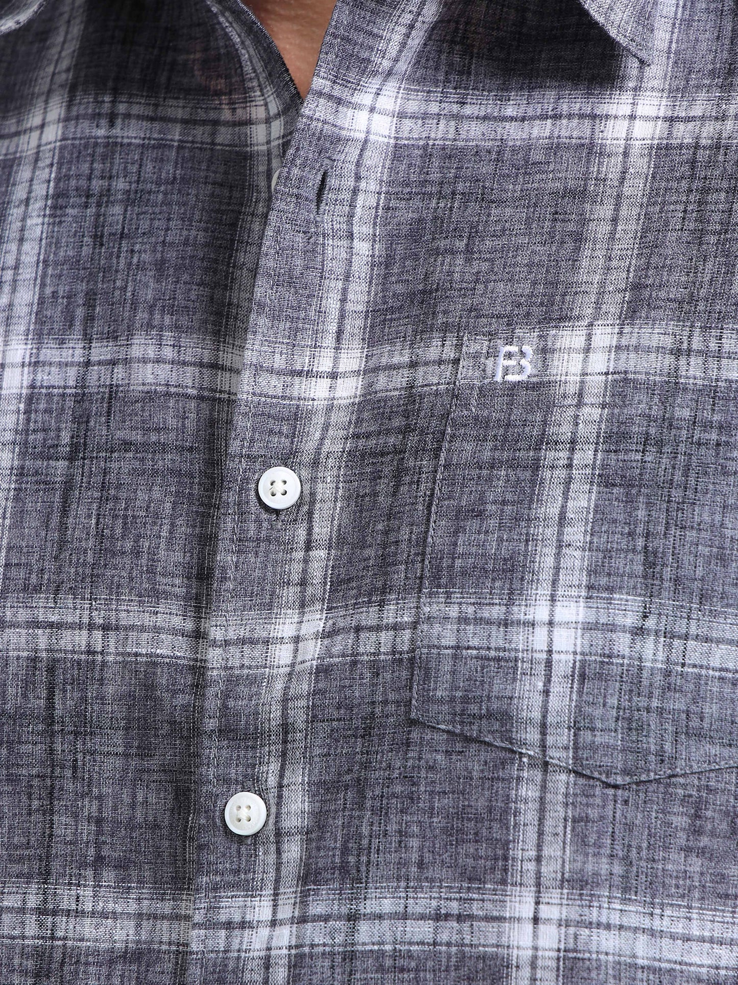 Charcoal Checks Italian Cotton Linen Blend Shirt