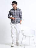Charcoal Checks Italian Cotton Linen Blend Shirt