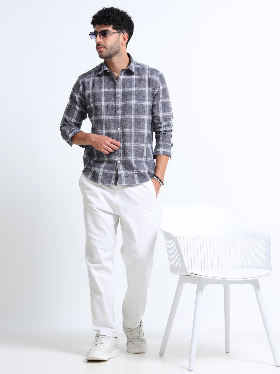 Charcoal Checks Italian Cotton Linen Blend Shirt