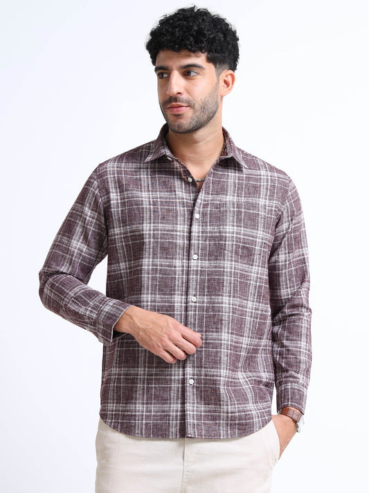 Maroon Checks Linen Blend Shirt