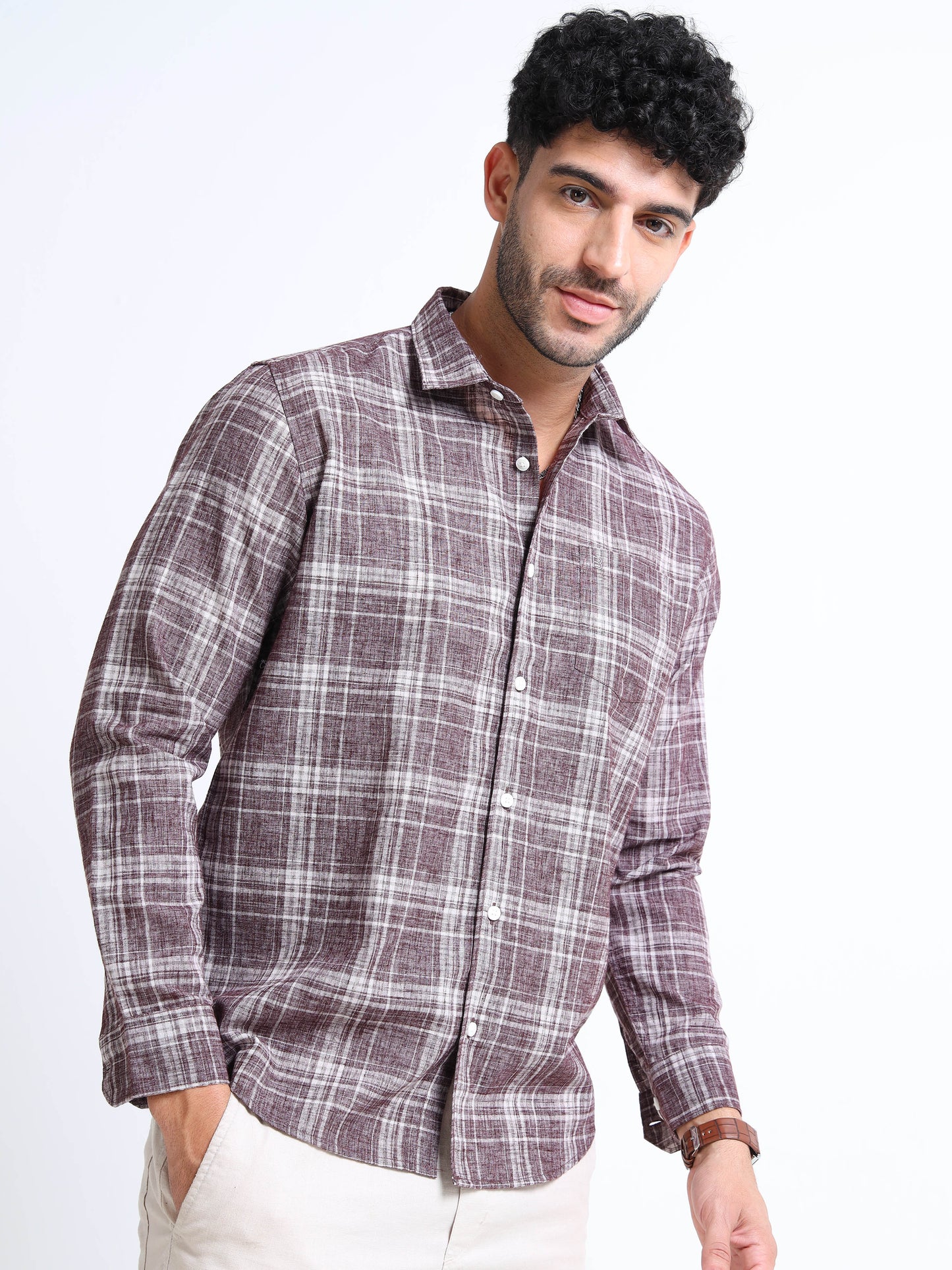 Maroon Checks Linen Blend Shirt
