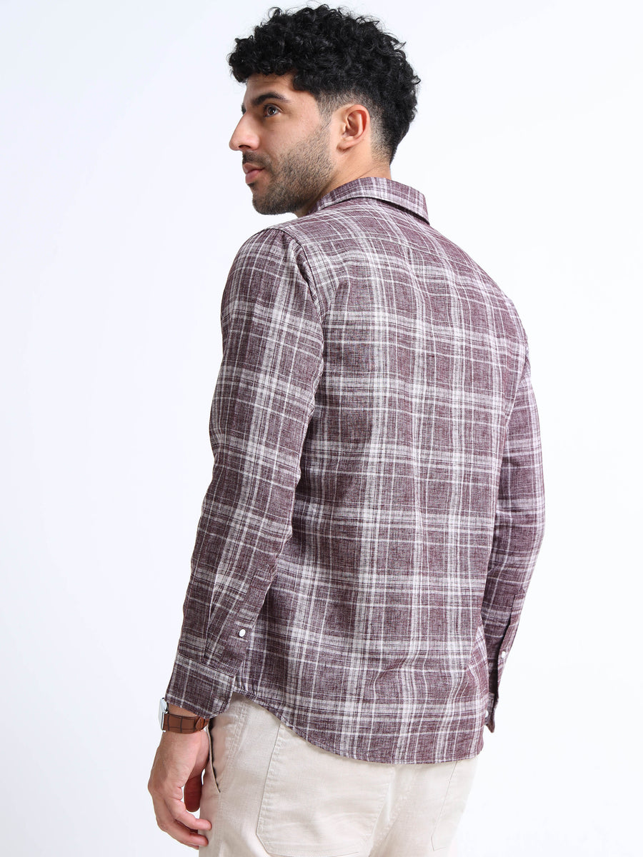 Maroon Checks Linen Blend Shirt