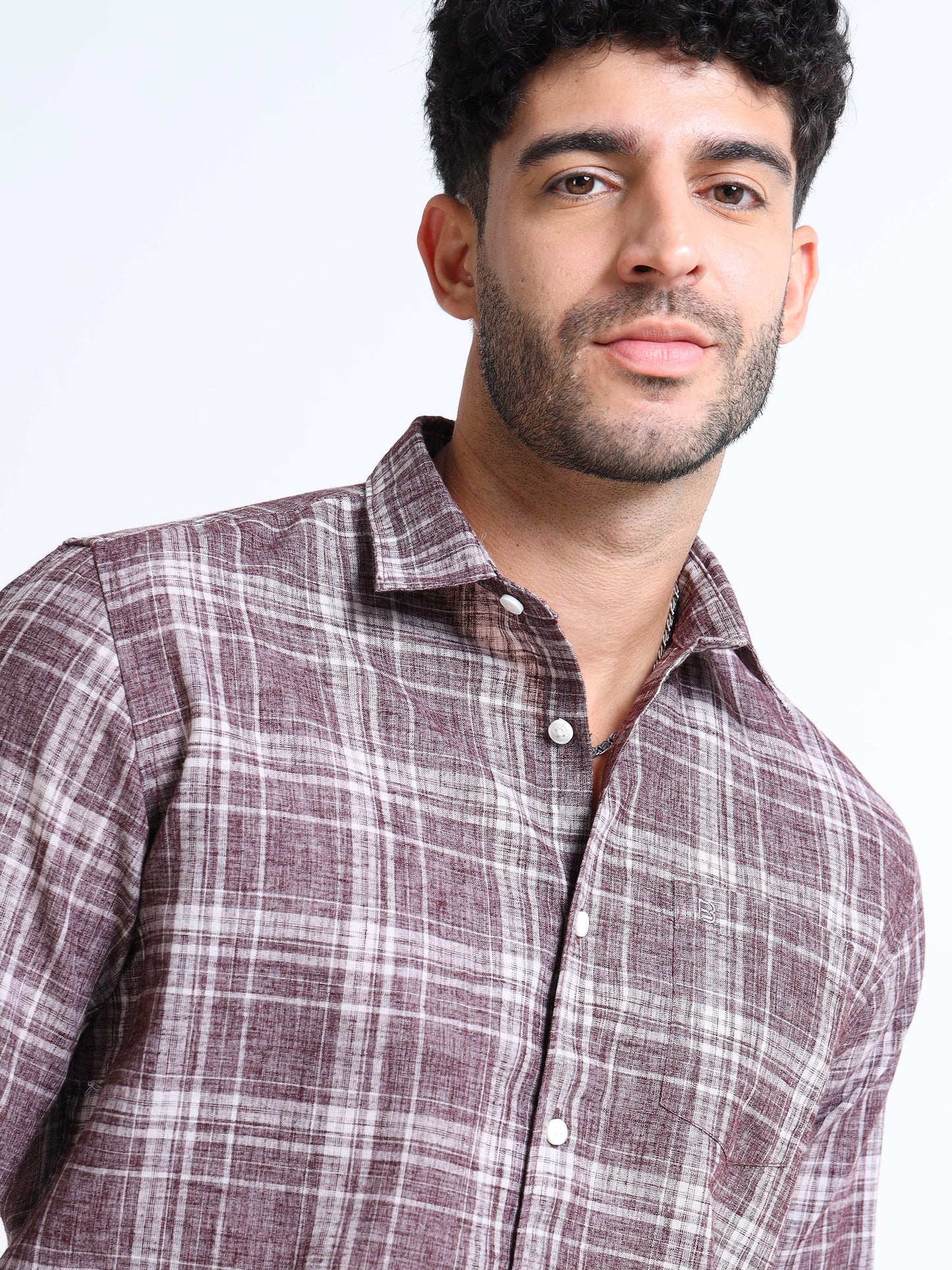 Maroon Checks Linen Blend Shirt