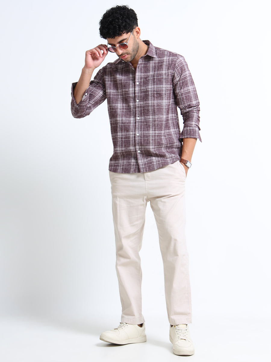 Maroon Checks Linen Blend Shirt