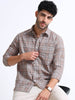 Coffee Checks Italian Cotton Linen Blend Shirt