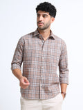 Coffee Checks Italian Cotton Linen Blend Shirt
