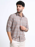 Coffee Checks Italian Cotton Linen Blend Shirt