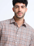 Coffee Checks Italian Cotton Linen Blend Shirt