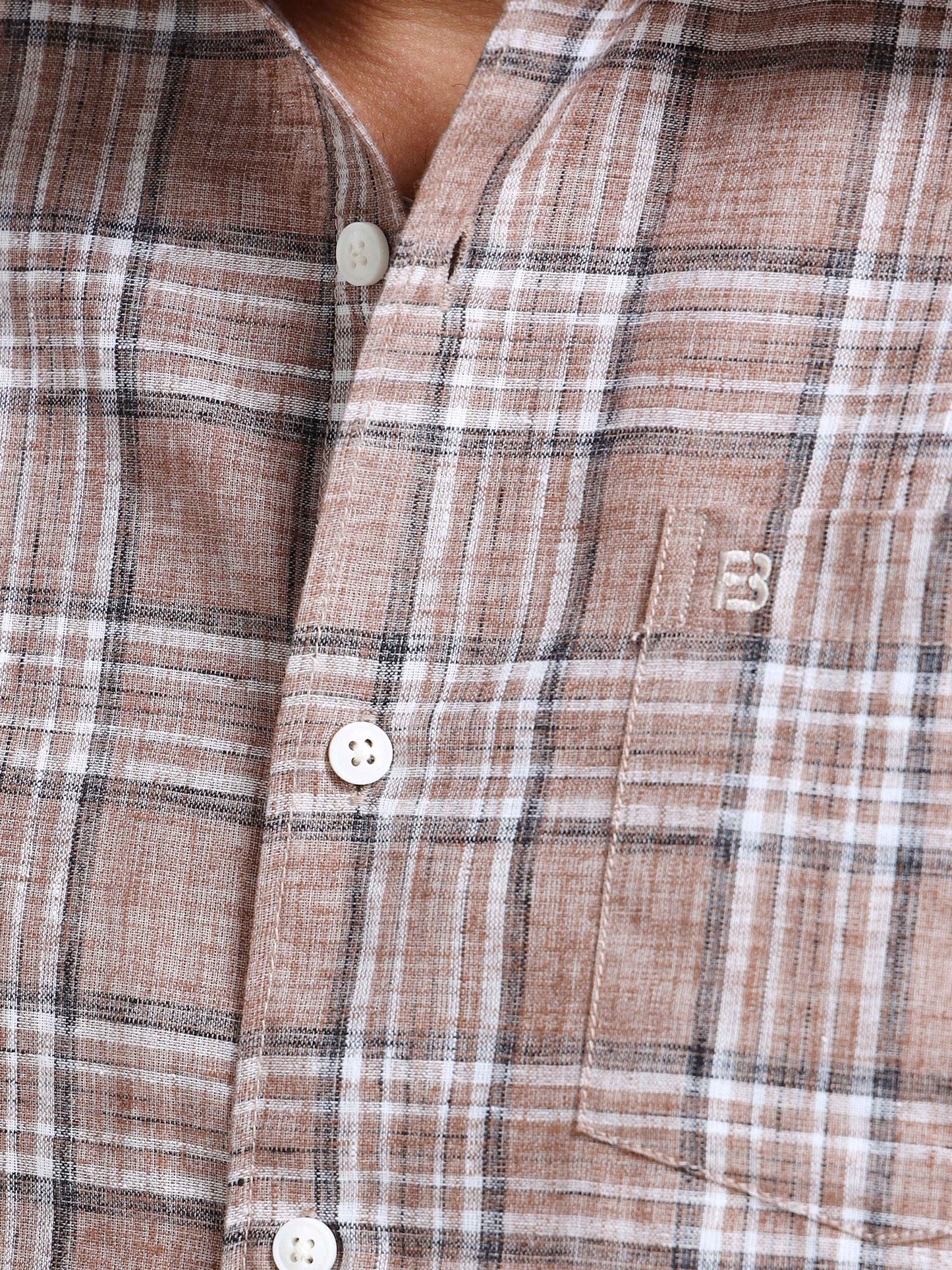 Coffee Checks Italian Cotton Linen Blend Shirt