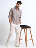 Coffee Checks Italian Cotton Linen Blend Shirt