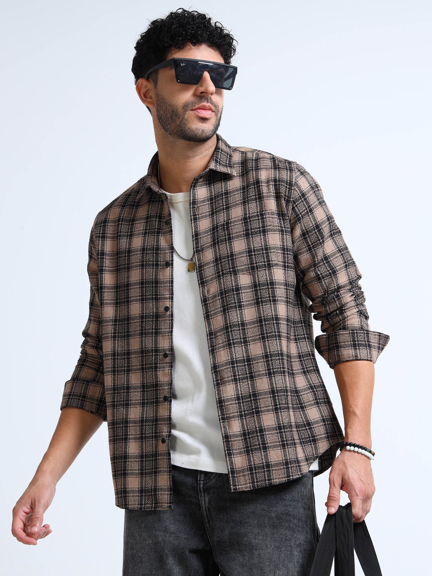Ivory Moss Checks Cotton Blend Shirt