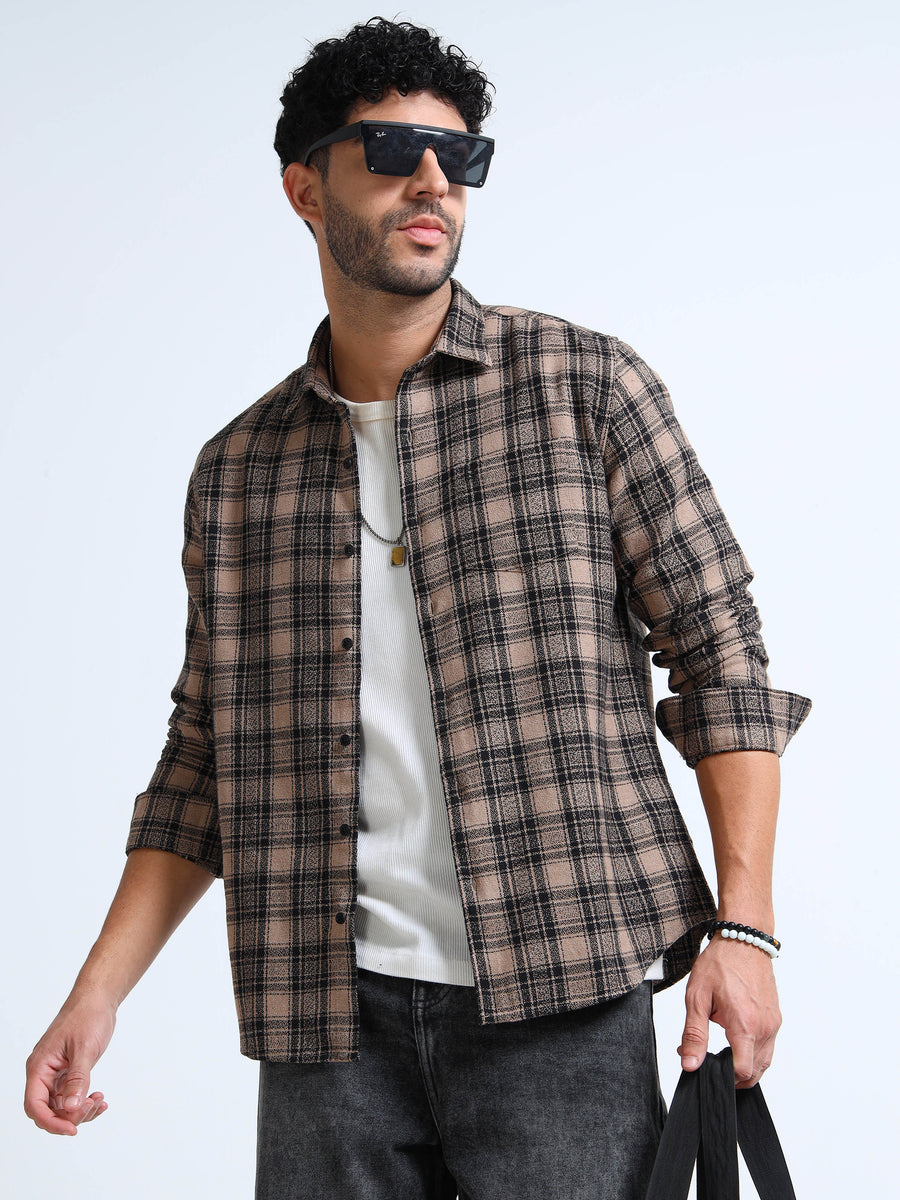 Ivory Moss Checks Cotton Blend Shirt