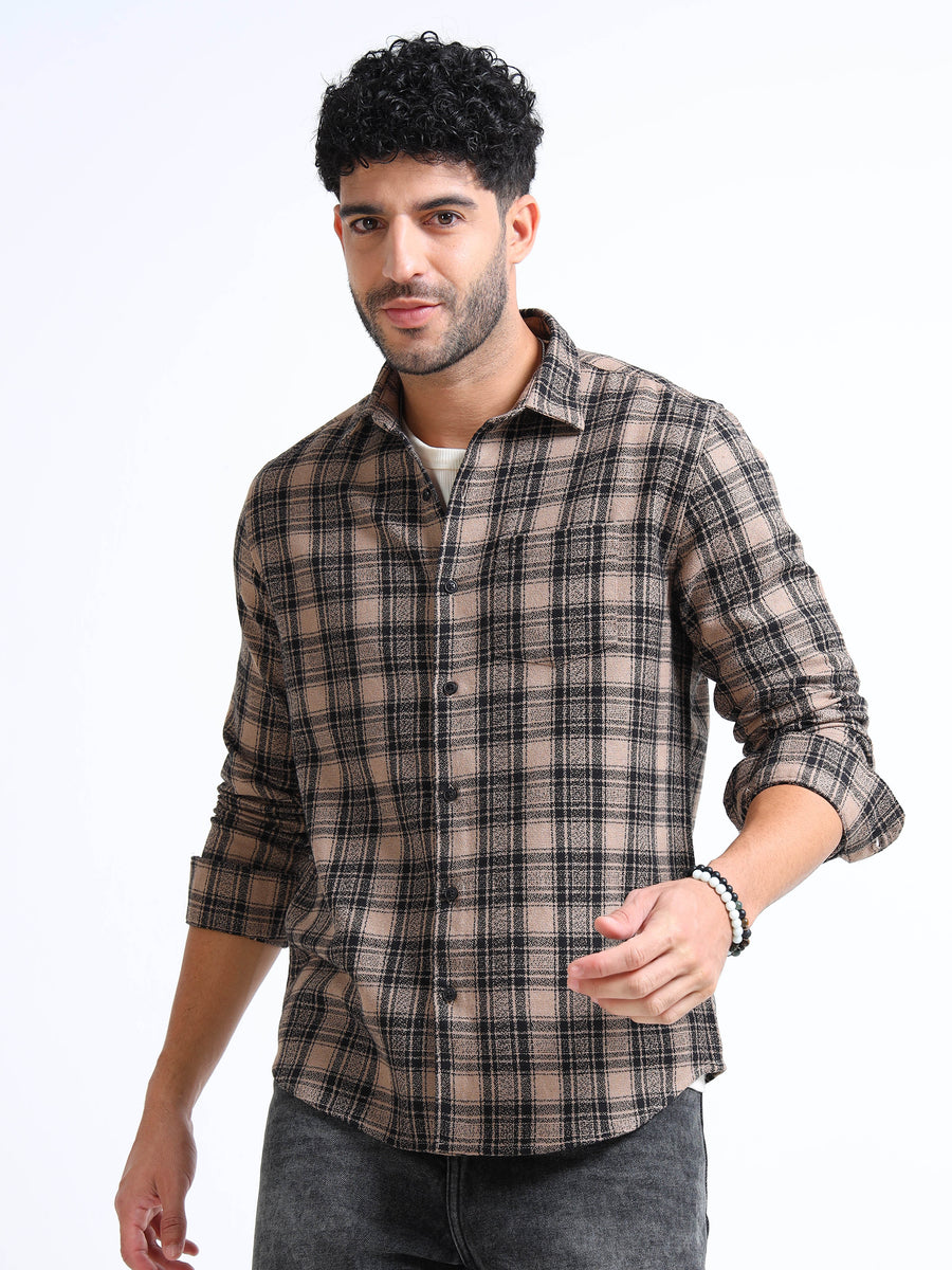 Ivory Moss Checks Cotton Blend Shirt