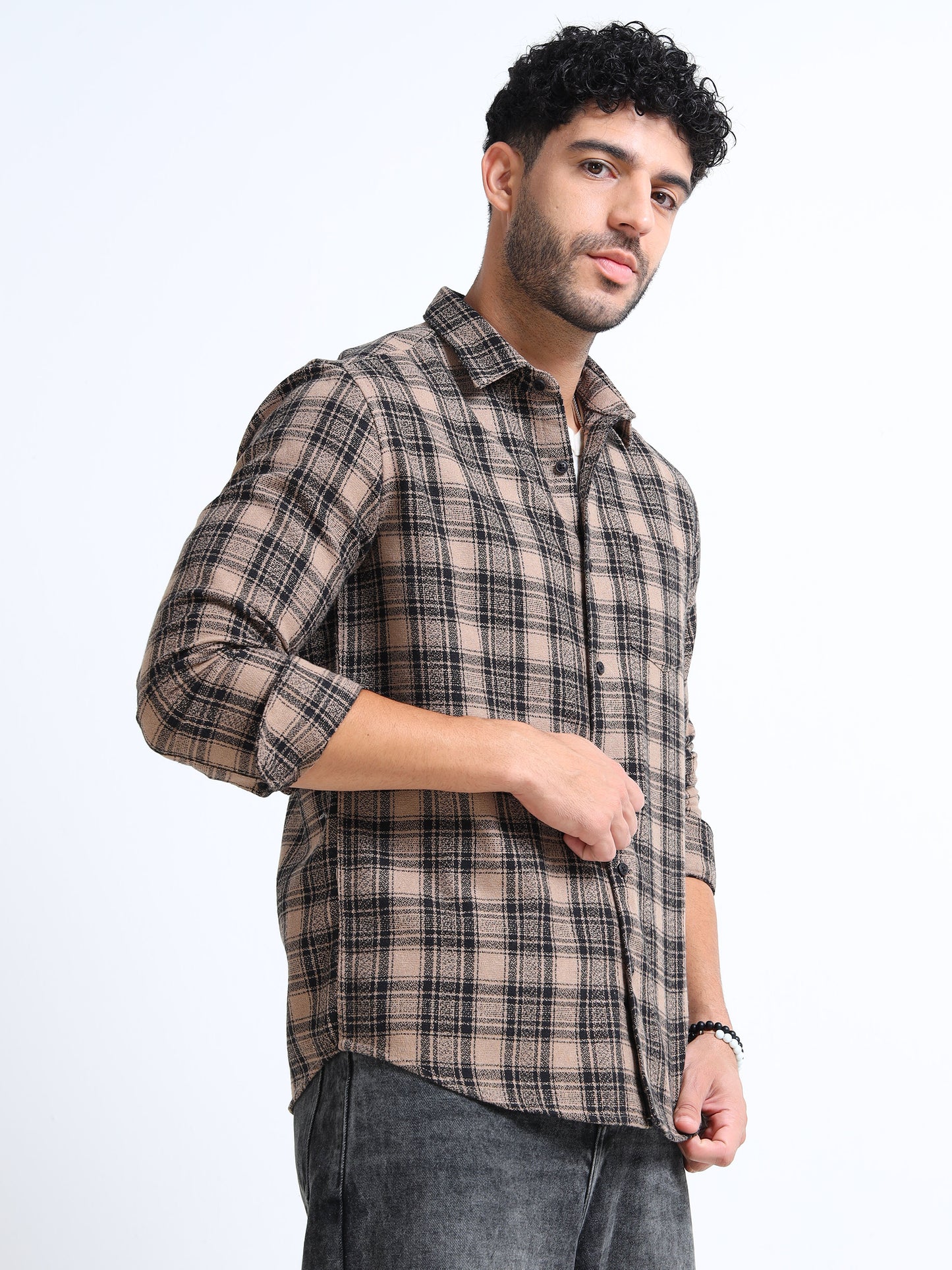 Ivory Moss Checks Cotton Blend Shirt