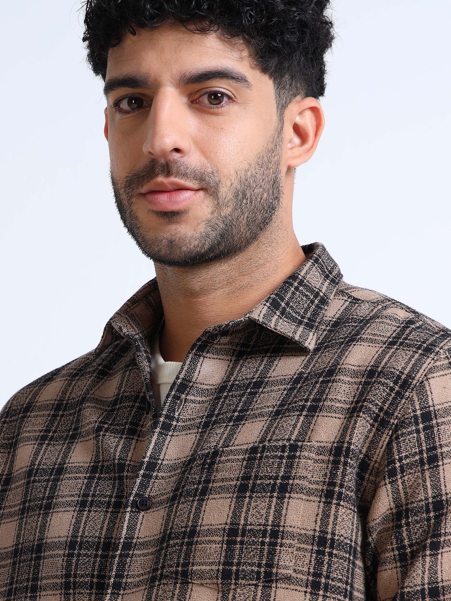 Ivory Moss Checks Cotton Blend Shirt
