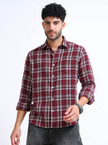Dark Red Moss Checks Cotton Blend Shirt