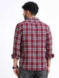 Dark Red Moss Checks Cotton Blend Shirt