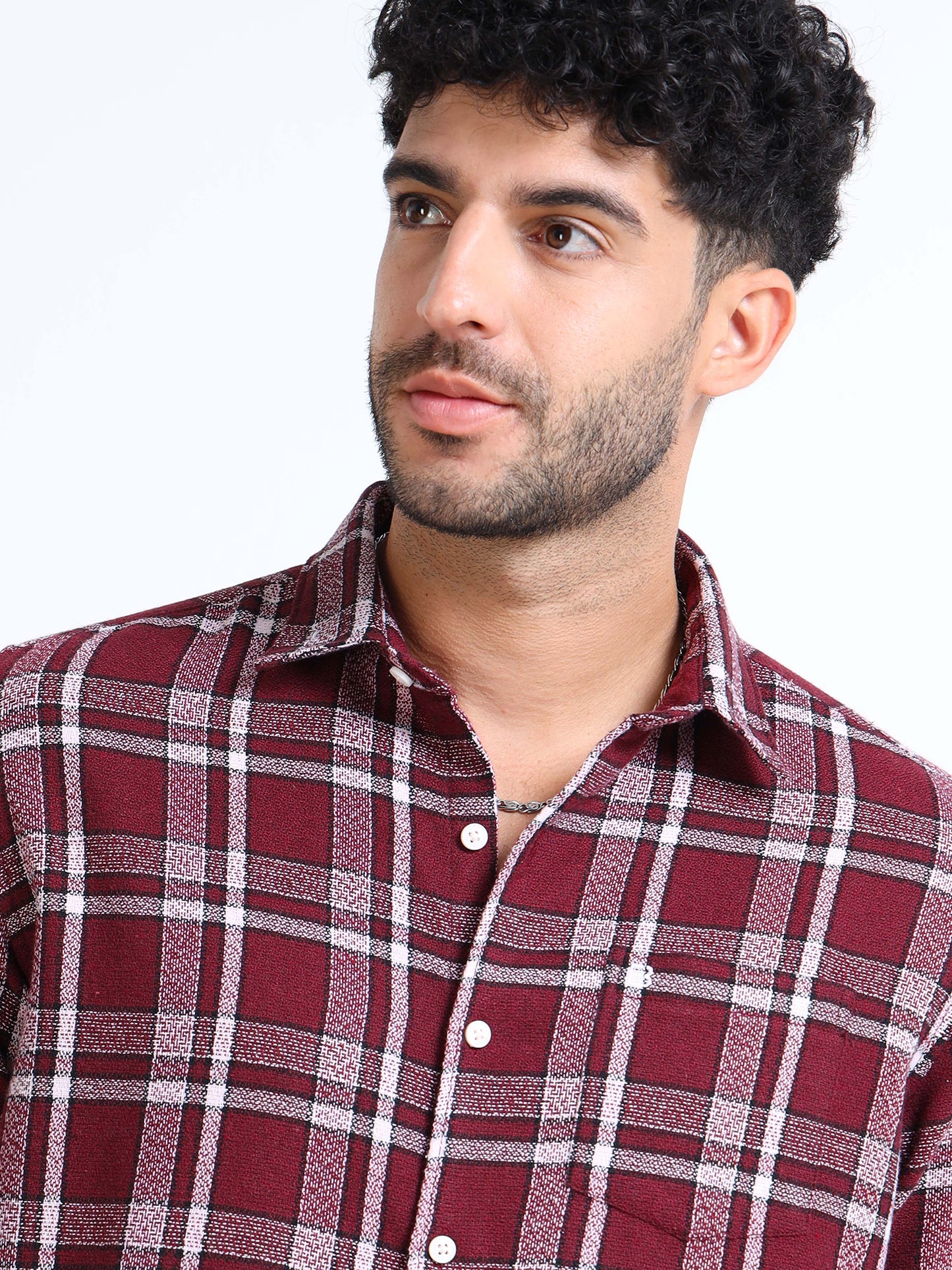 Dark Red Moss Checks Cotton Blend Shirt
