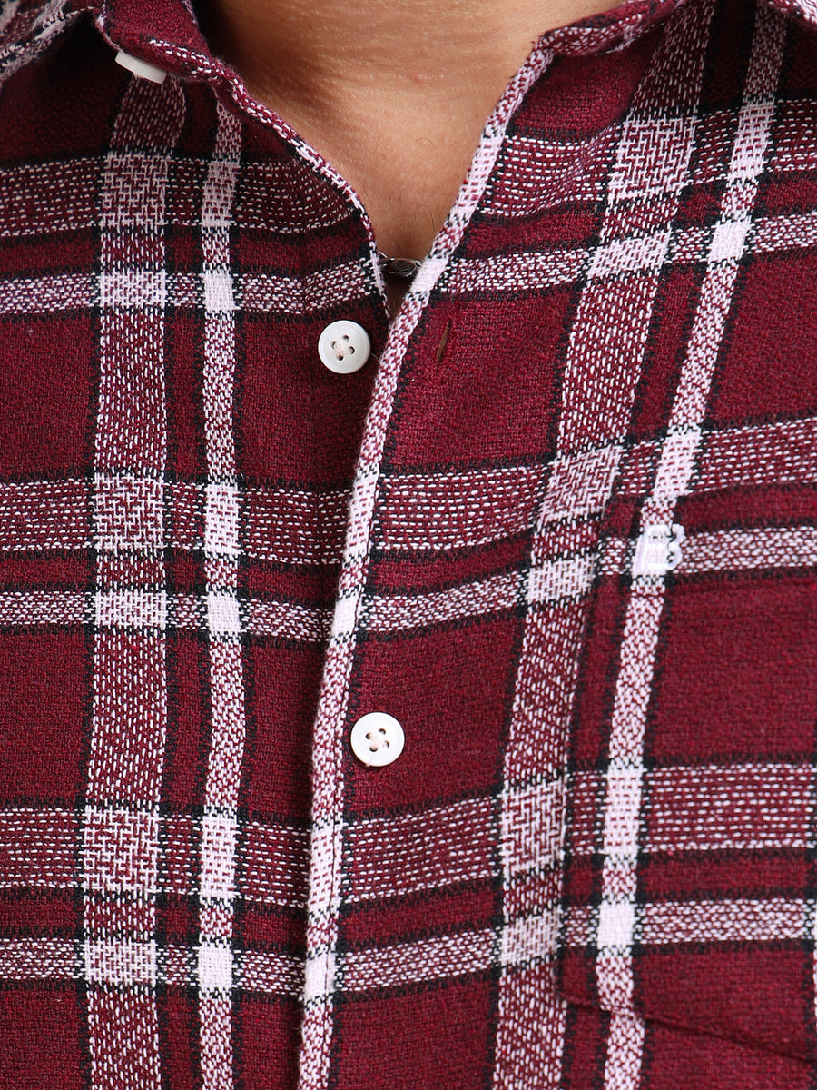 Dark Red Moss Checks Cotton Blend Shirt