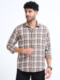 Peanut Moss Checks Cotton Blend Shirt