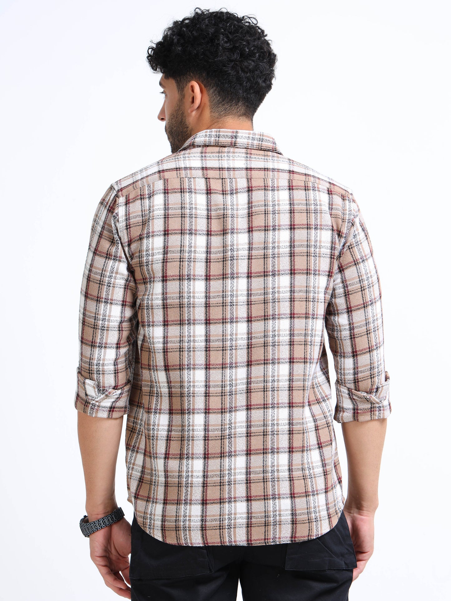 Peanut Moss Checks Cotton Blend Shirt
