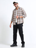 Peanut Moss Checks Cotton Blend Shirt