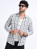 Pearl White Moss Checks Cotton Blend Shirt