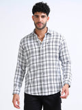 Pearl White Moss Checks Cotton Blend Shirt