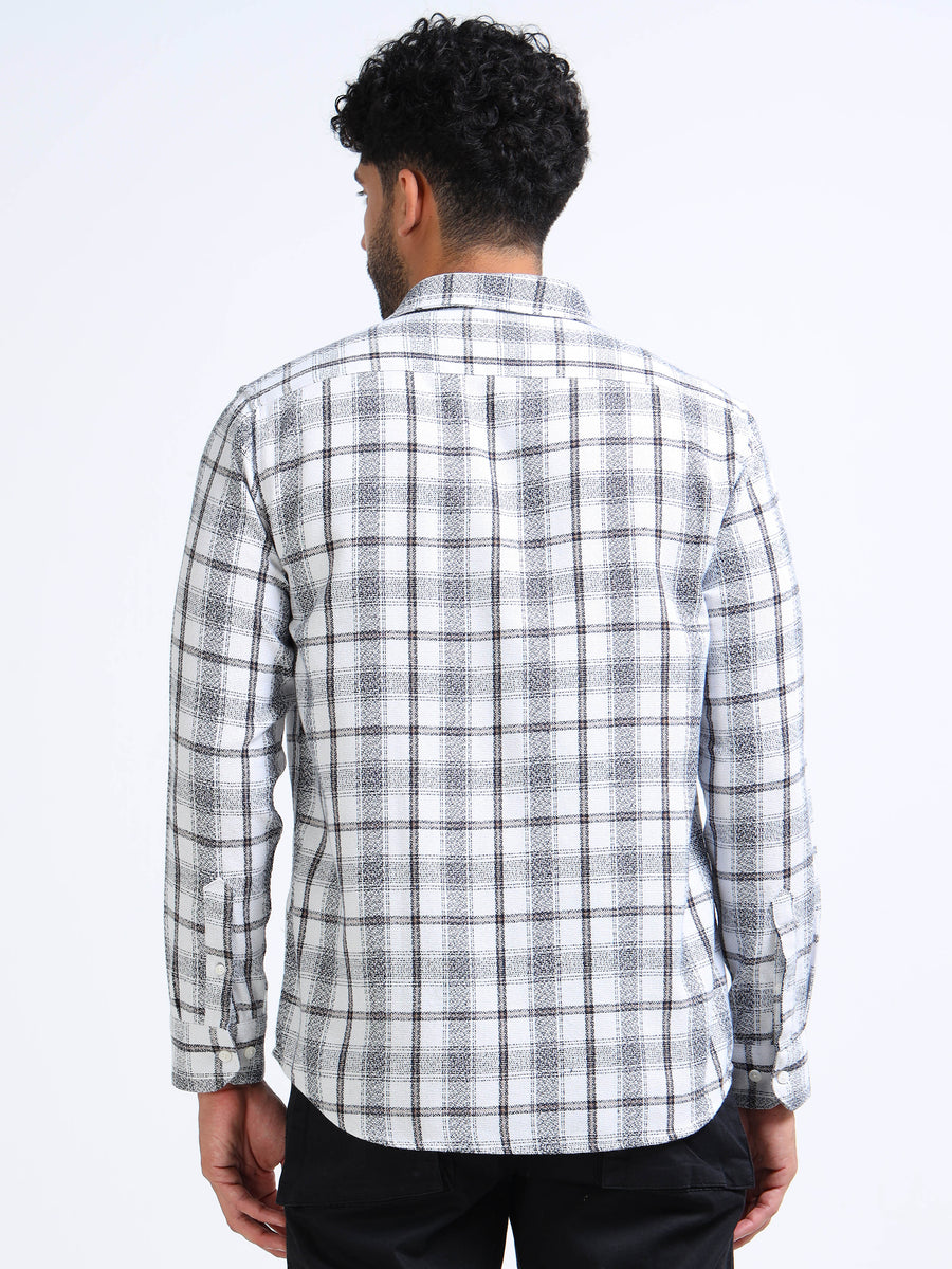Pearl White Moss Checks Cotton Blend Shirt