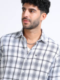 Pearl White Moss Checks Cotton Blend Shirt