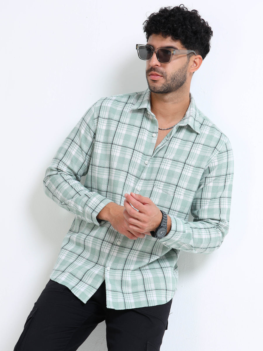 Green Checks Moss Cotton Blend Shirt